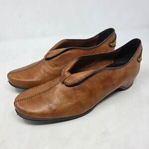 Hispanitas Brown Leather Low Heel Slip On Shoes Womens Size 8 EU38